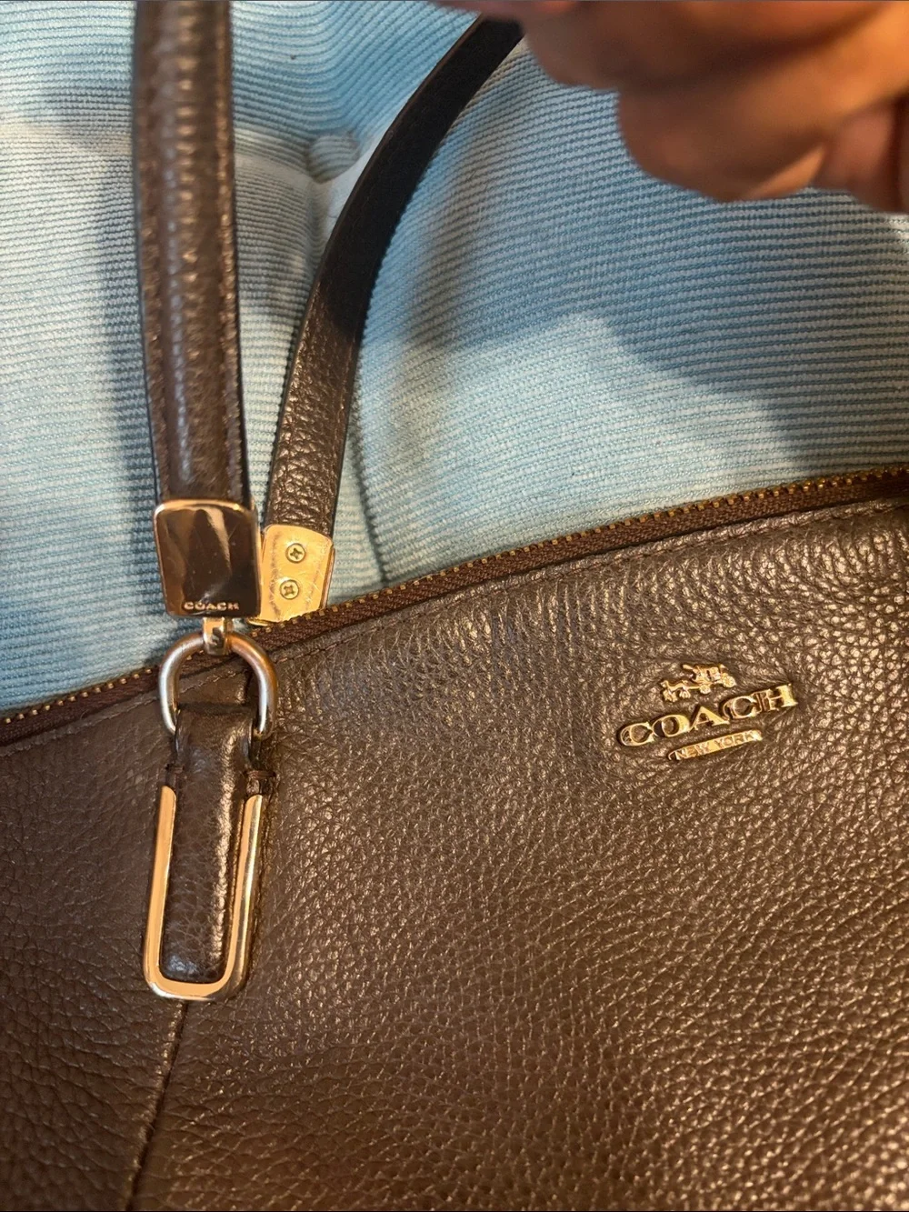 COACH Pebbled Leather Dark Brown Kelsey Satchel Purse with Gold Hardware